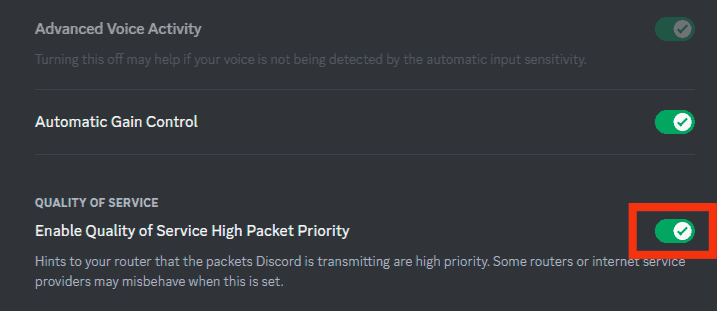 Enable Quality Of Service High Packet Priority