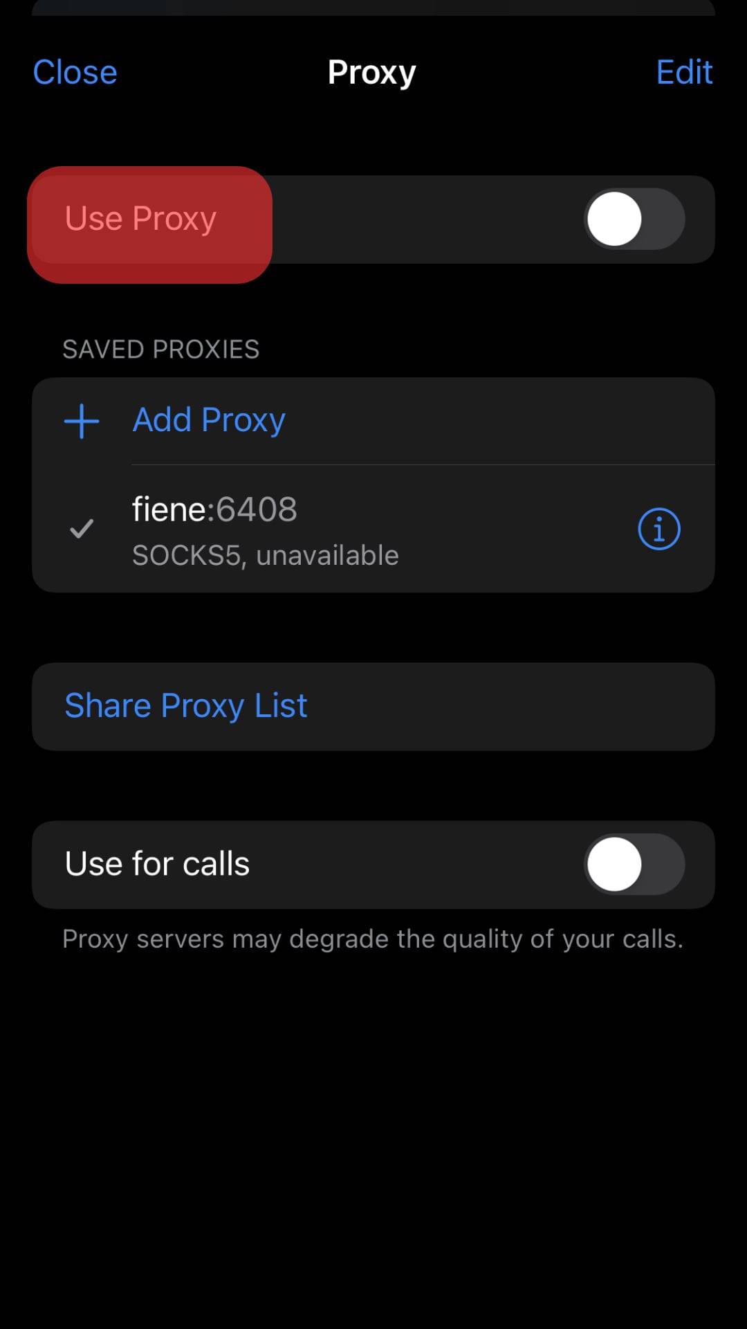 Enable Proxy By Turning On The Use Proxy Button.