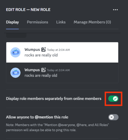 Enable The Display Role Members Separately From Online Members Option
