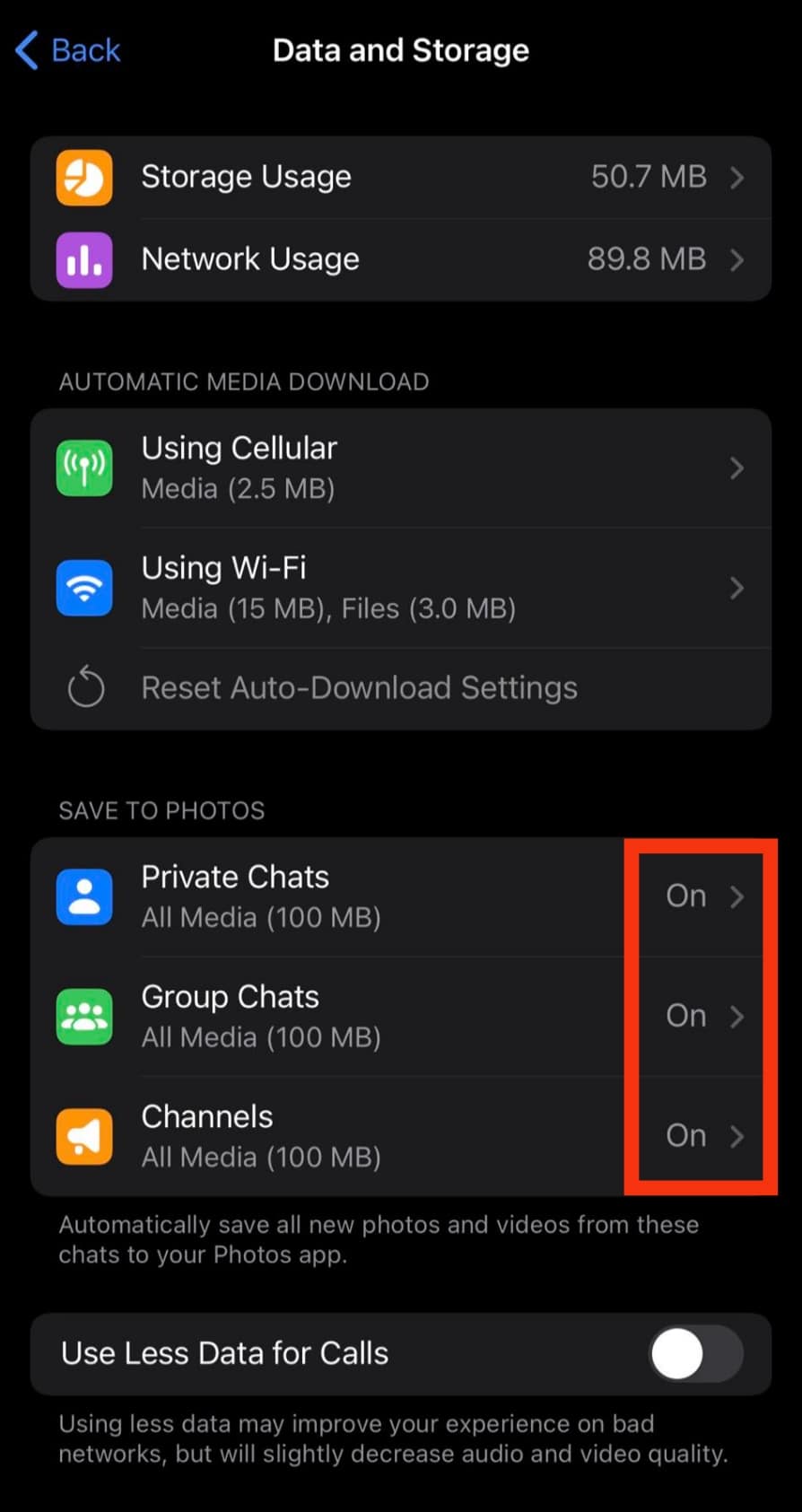 Enable The Private Chats, Groups, And Channels Options.