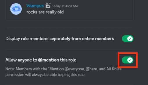 Enable The Option Allow Anyone To @Mention The Role