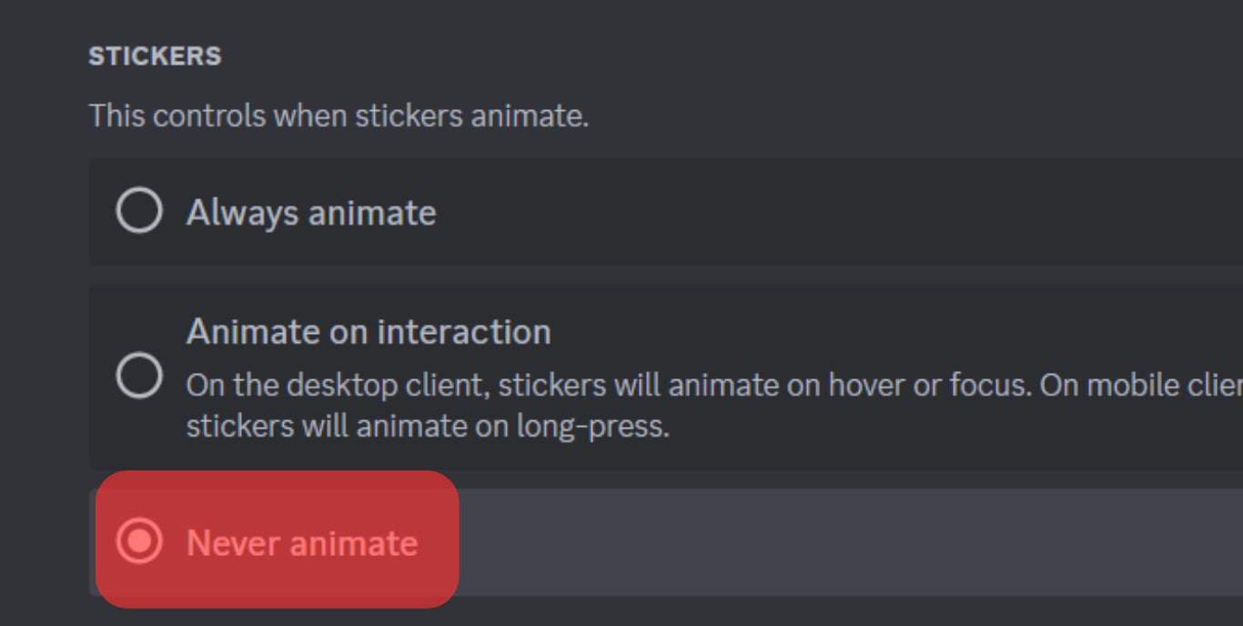 Enable The Option For Never Animate For Stickers