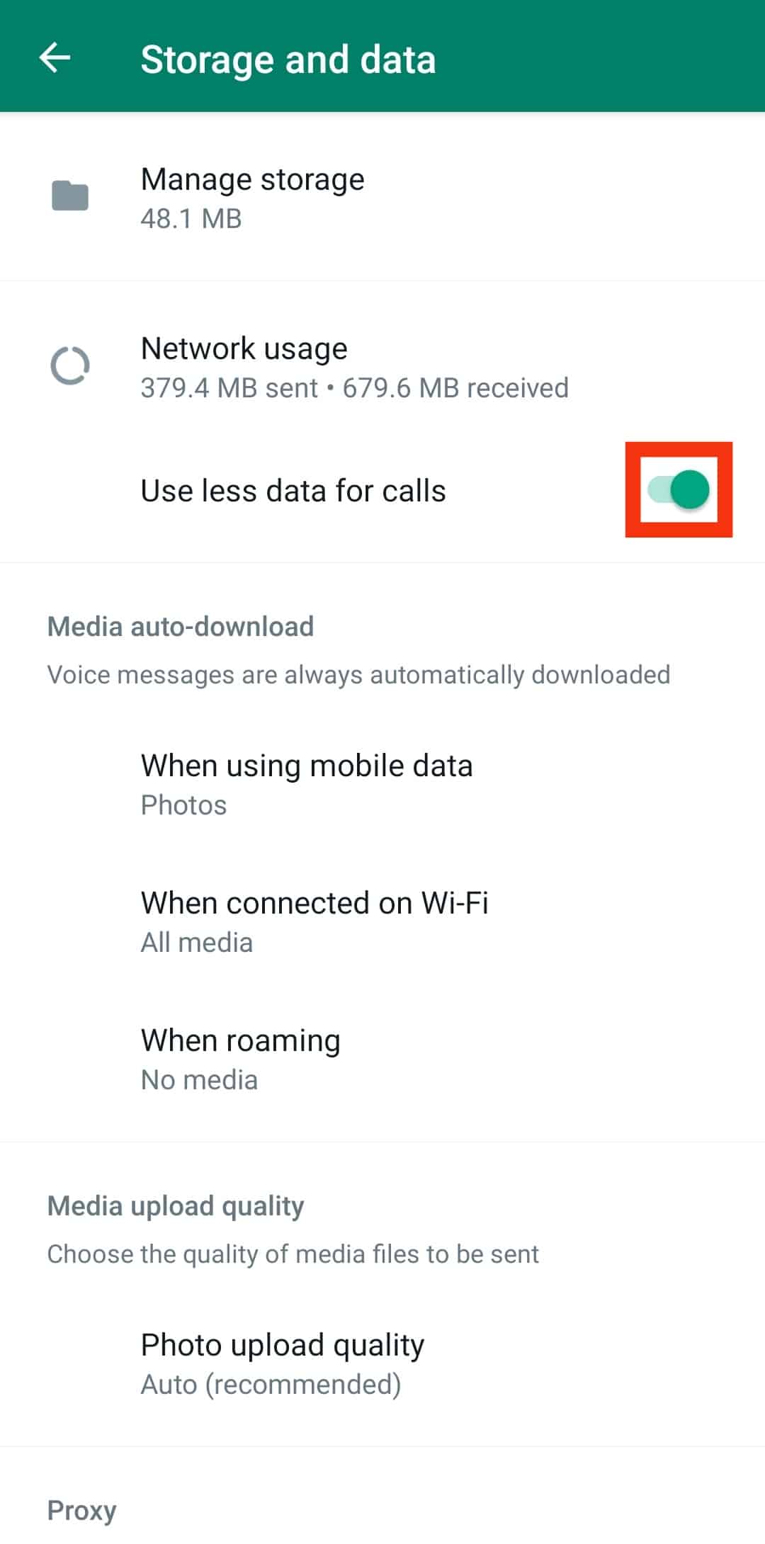 Enable The Option For Use Less Data For Calls