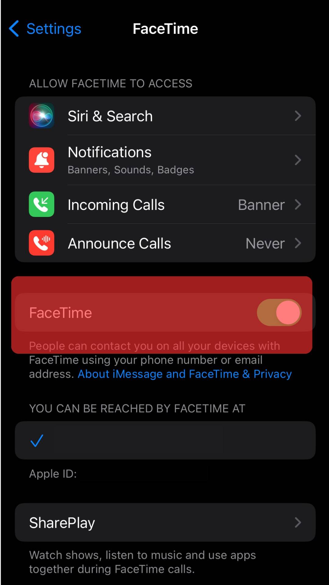 Ensure Facetime Is Turned On In Your Settings App