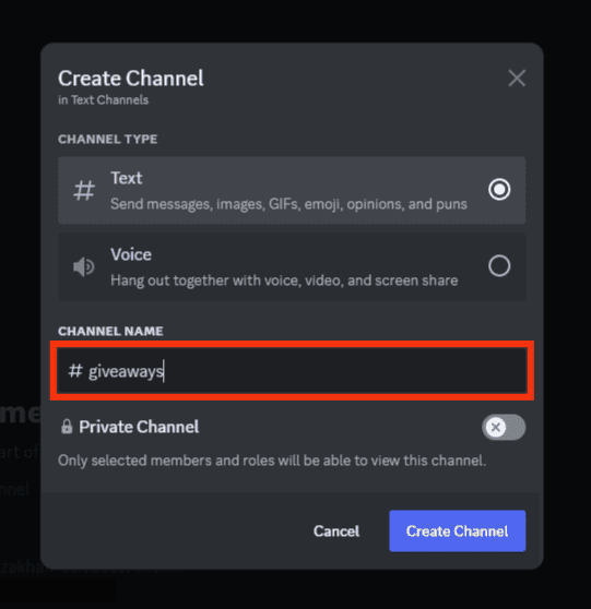Enter Giveaways In The Channel Name Section