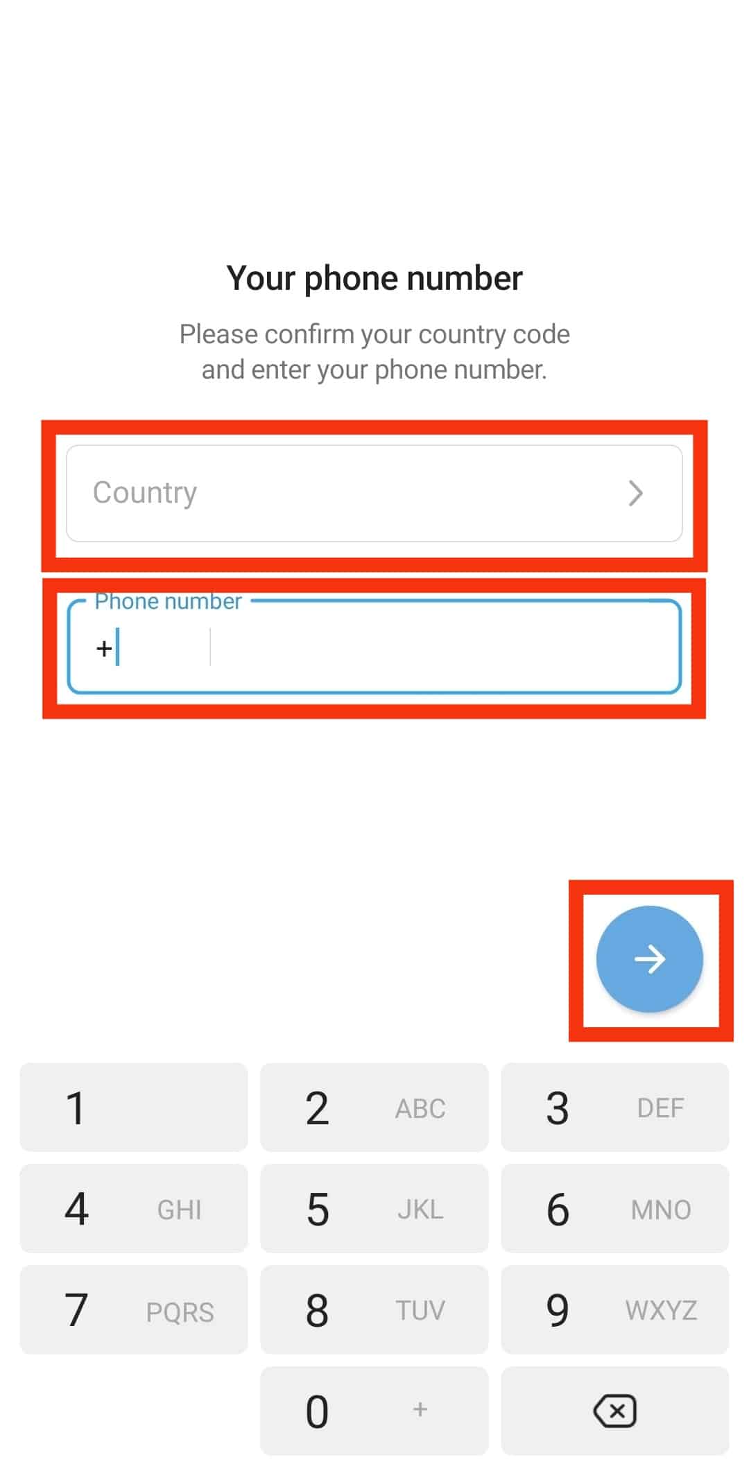Enter Country Code And Number