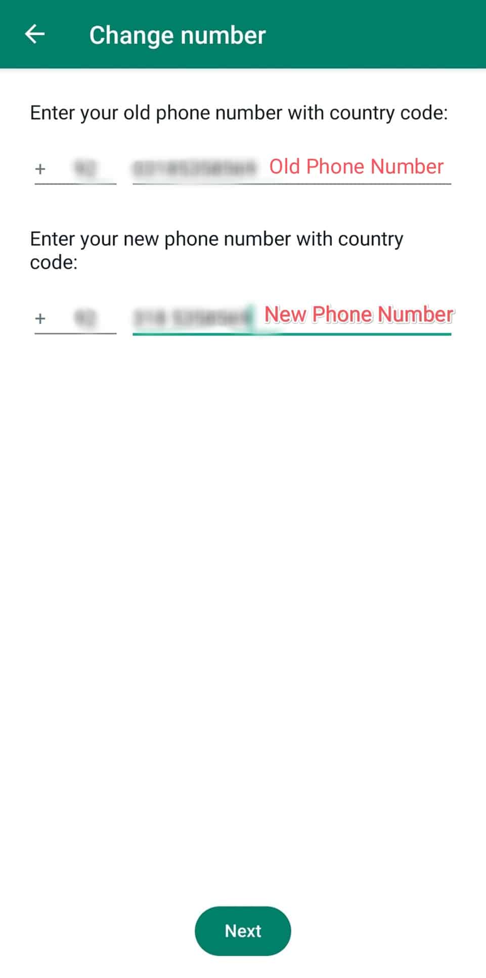 Enter Old And New Phone Number In Respective Fields