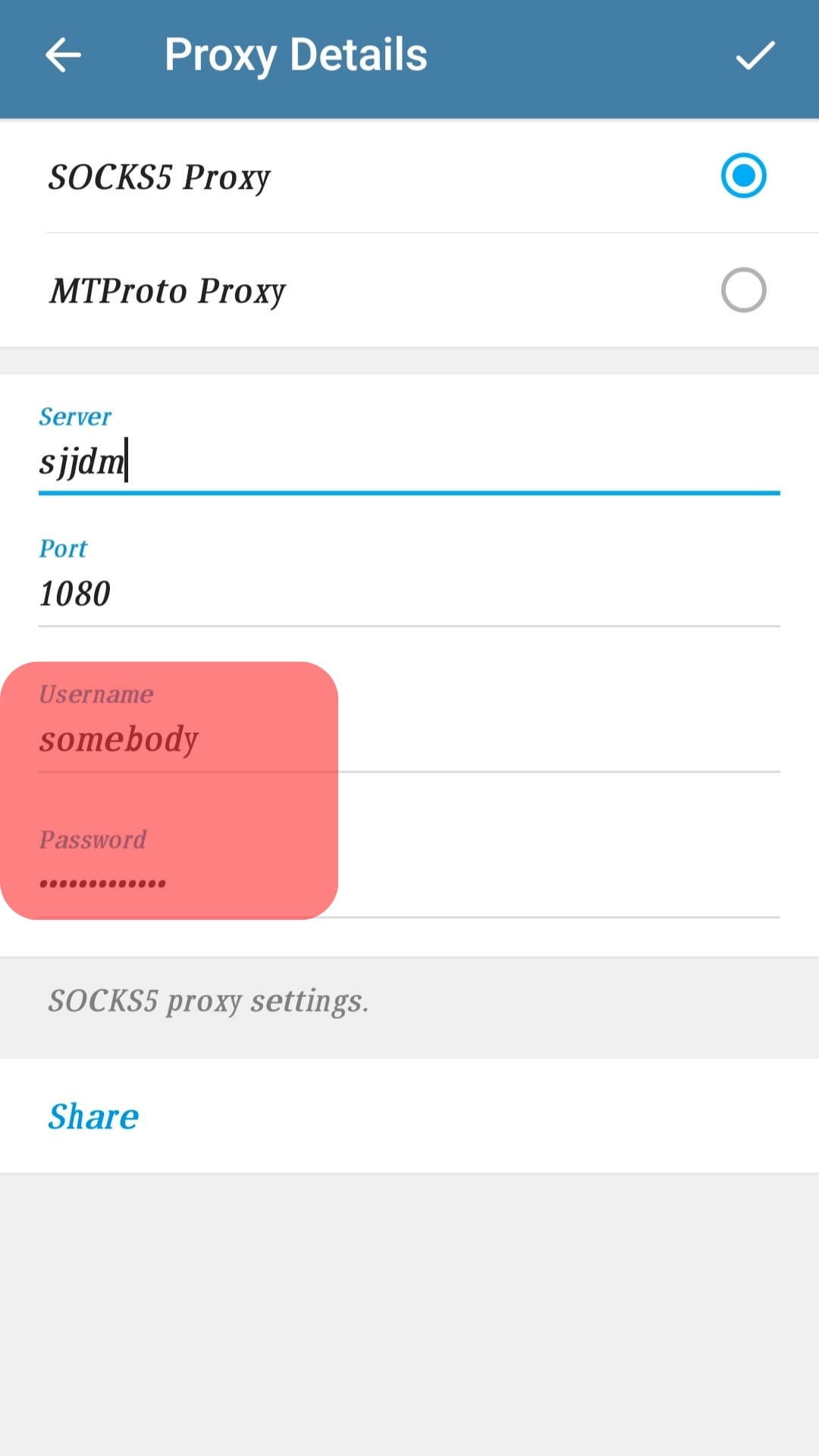 Enter The Credentials For Accessing Socks5 Or Mtproto