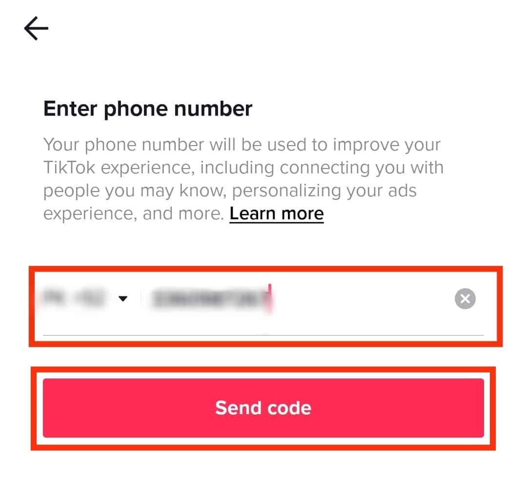 Enter Your Phone Number And Click Send Code