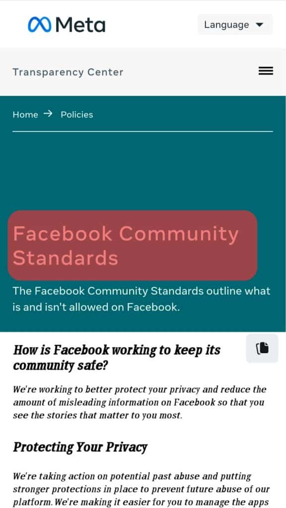 Facebook Community Guidelines