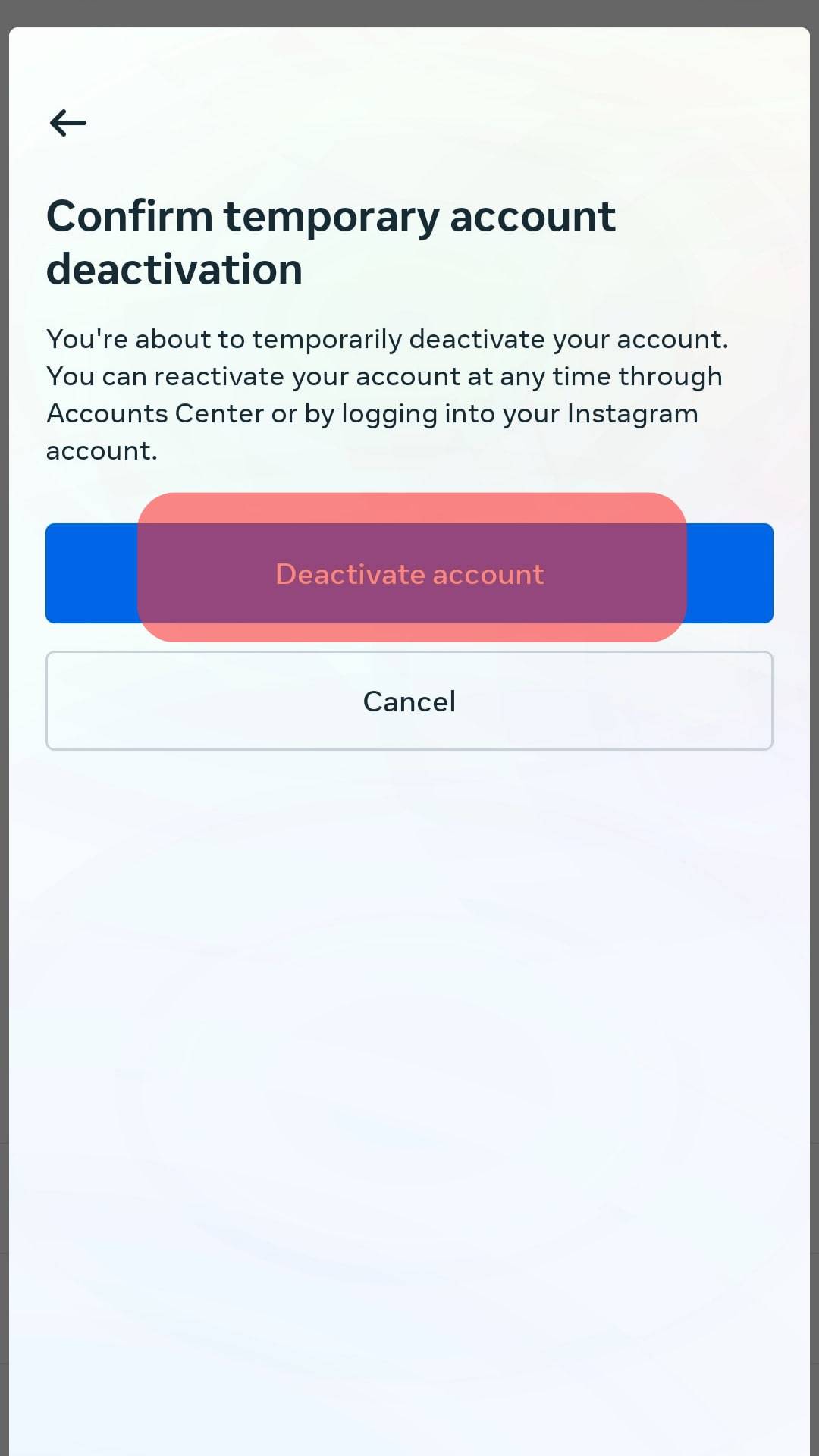 Final Click On Deactivate Account Button