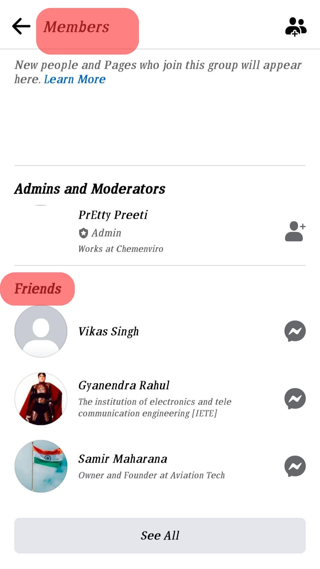 Find Friends Option On The Members Page