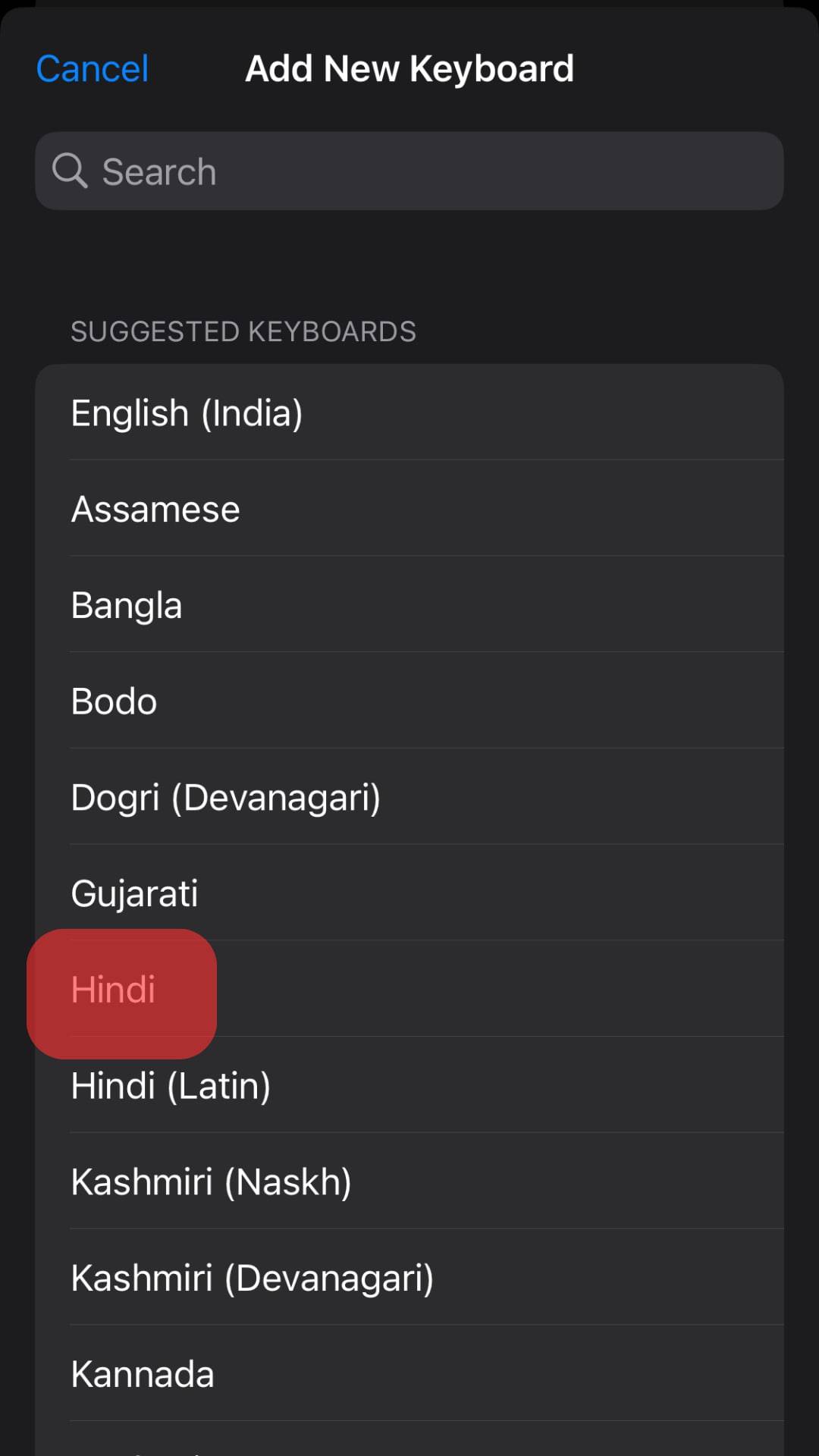 Find The Hindi Language.