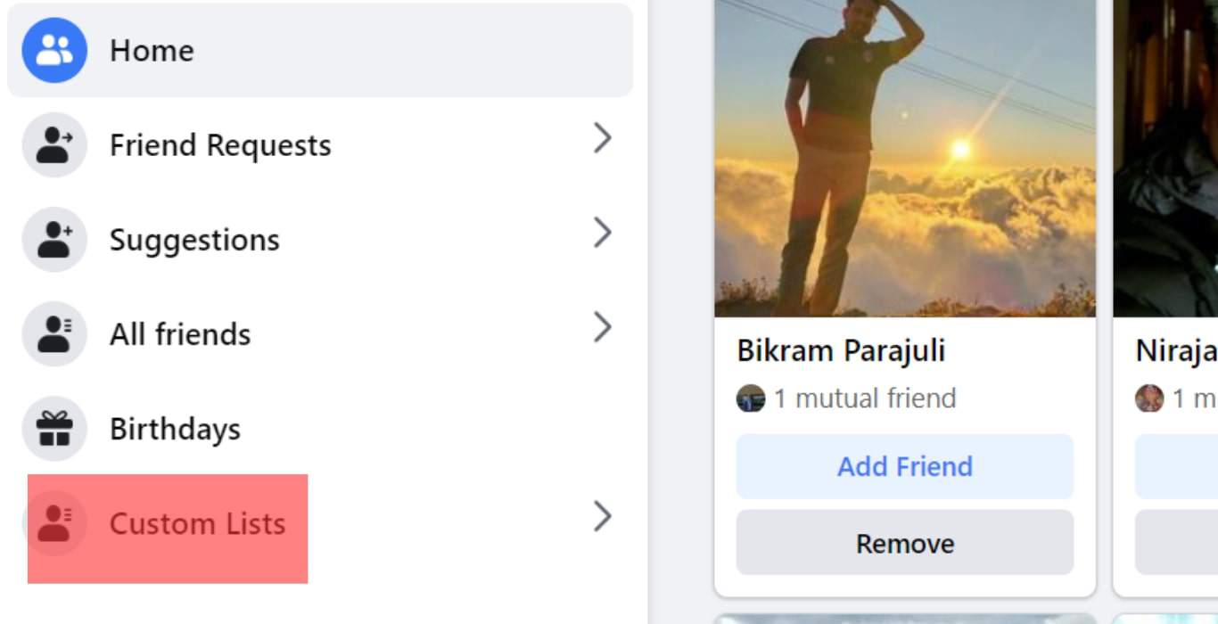 Friends Section Custom Lists