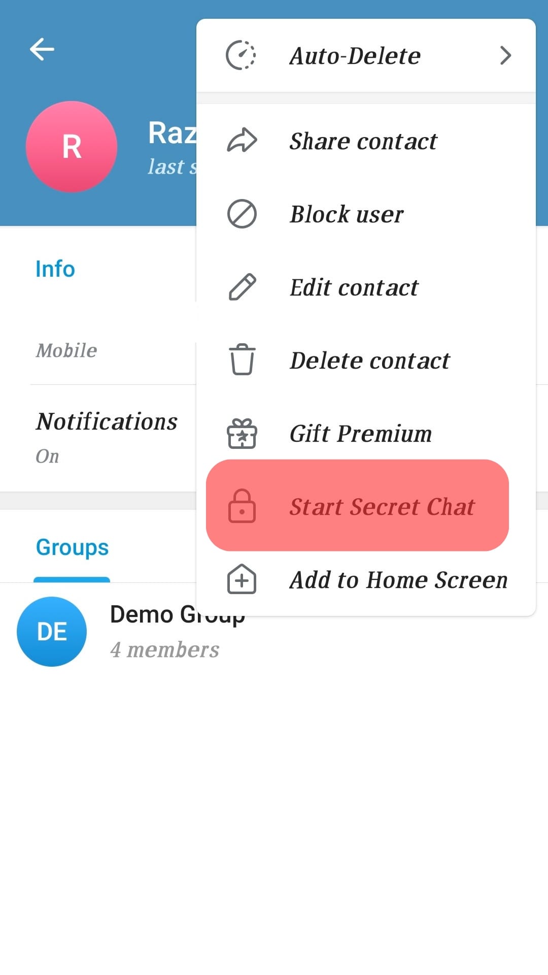 Go To Start Secret Chat And Tap The Option.