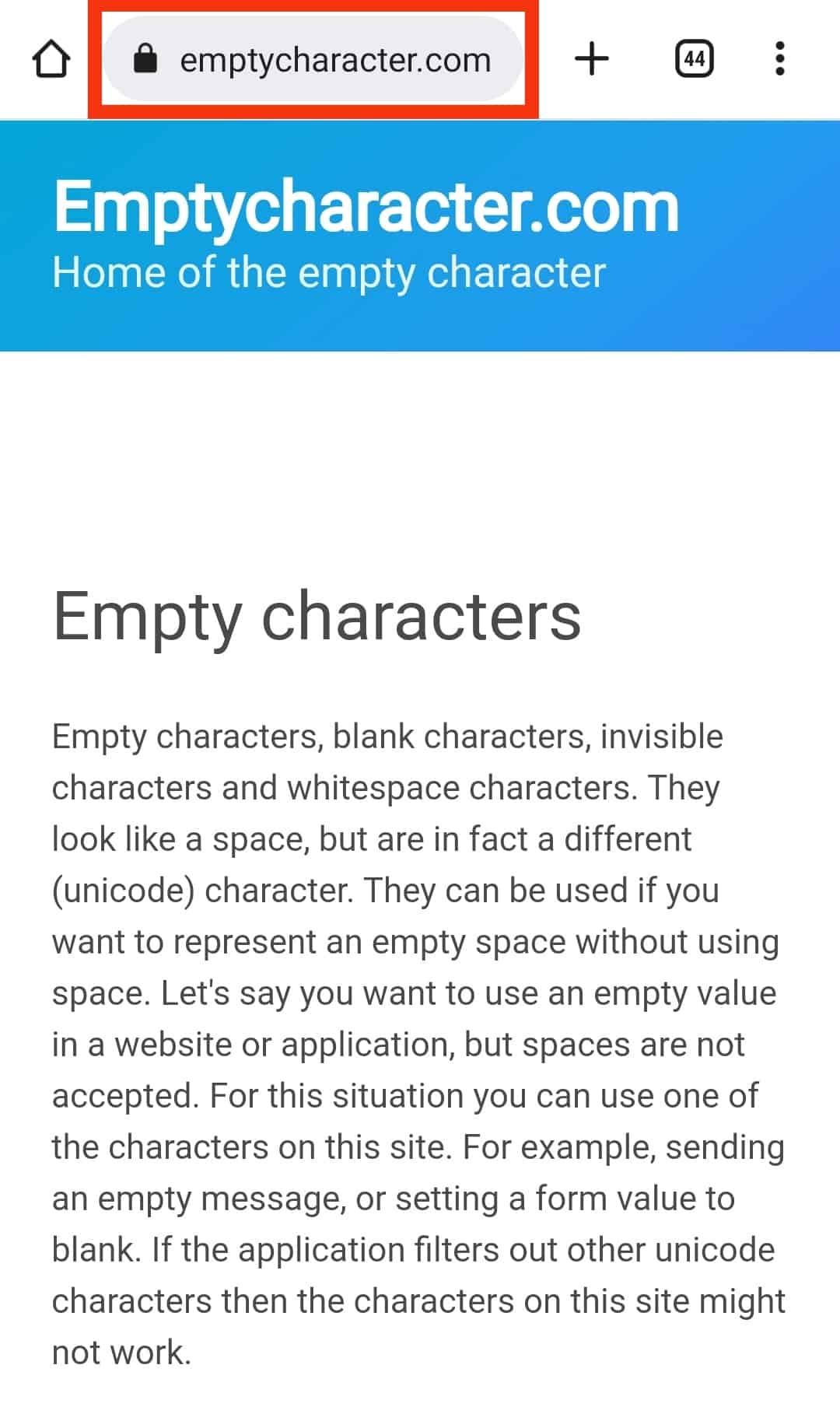 Go To Emptycharacter.com