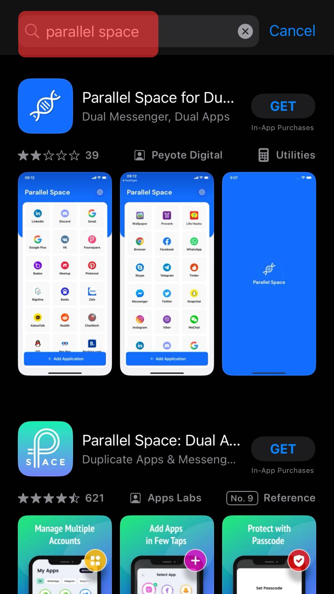 Go To The App Store And Search Parallel Space.