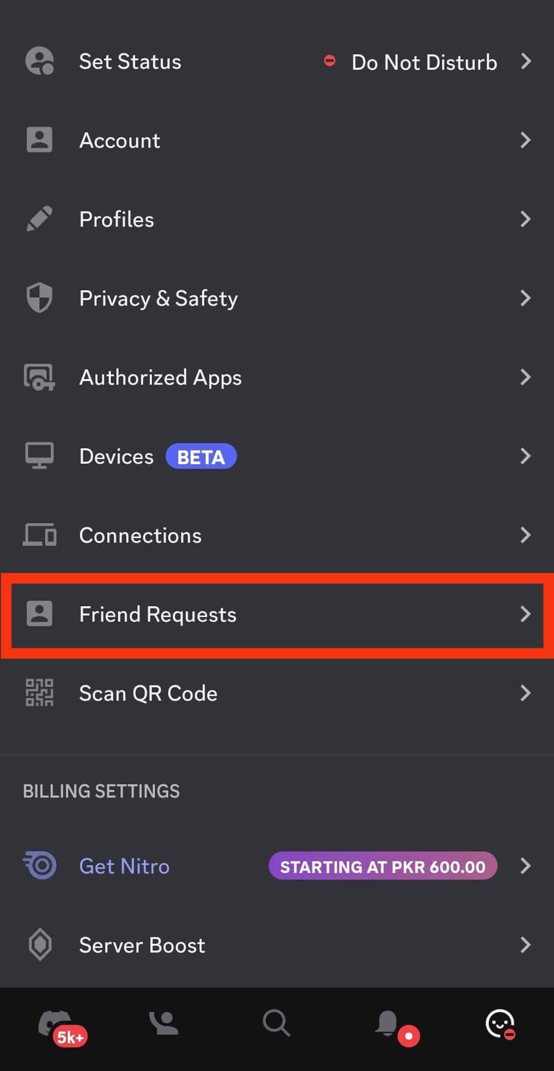 Go To The Friend Request Option