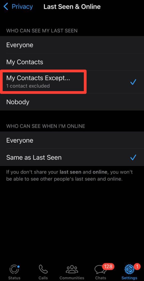 Ios Whatsapp My Contacts Except Settings
