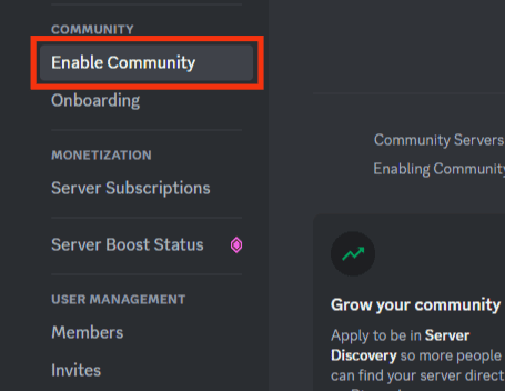 Select 'Enable Community