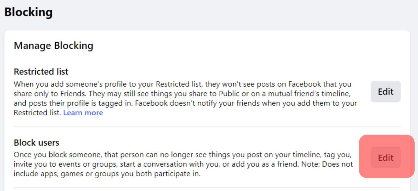 In The Block Users Section, Click Edit.