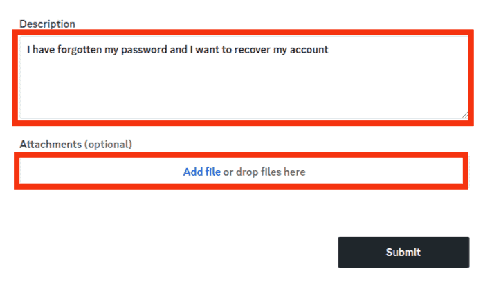 In The Description Box Describe Why You Can’t Access Your Account