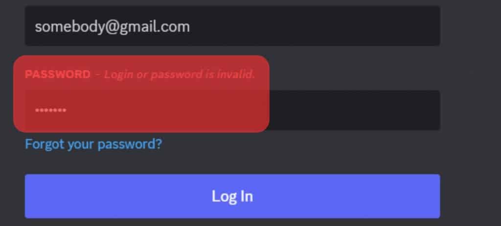 Incorrect Password Discord