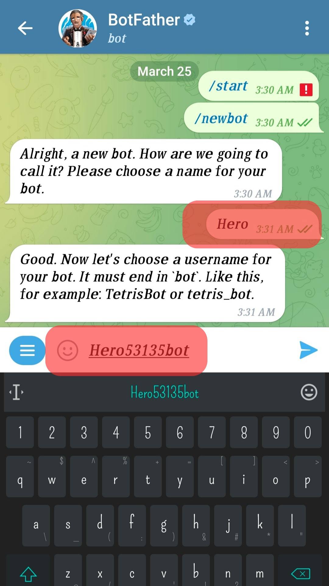 Input Name And Username For Bot