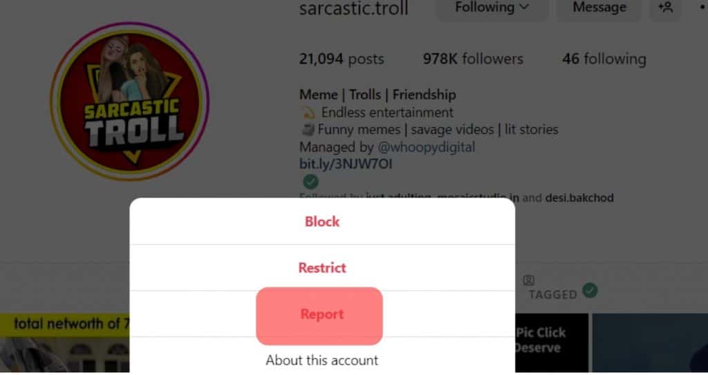 Instagram Page Reported By Users