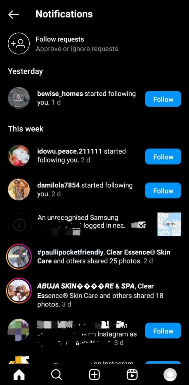 Instagram Activity Page