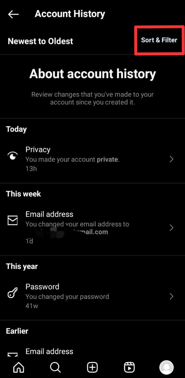 Instagram Sort Filter Account History