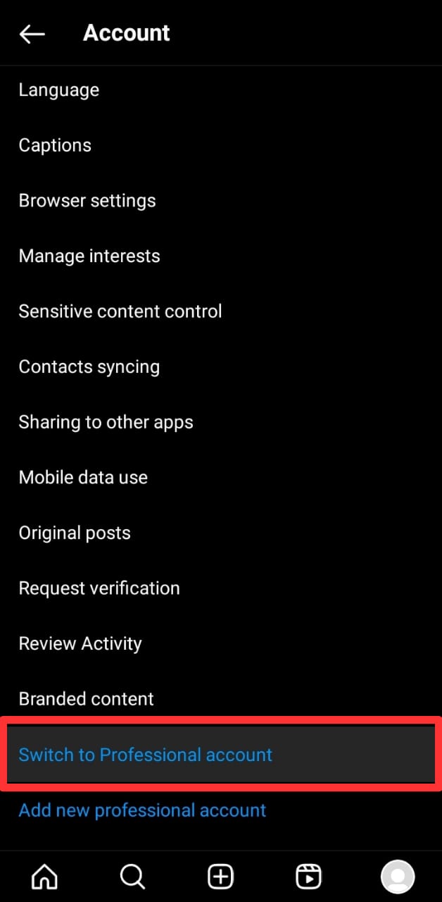 Instagram Switch To Professional Account