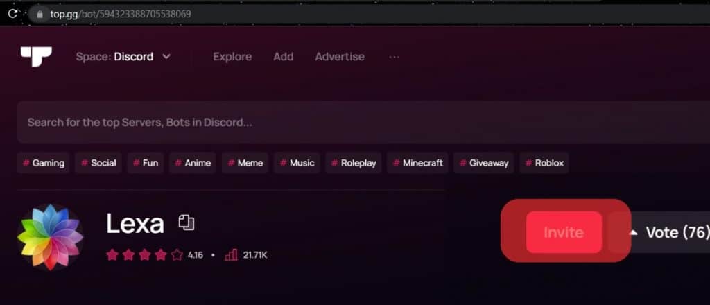 Invite Lexa Discord Bot