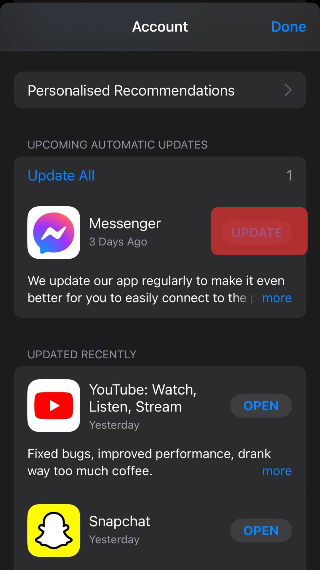 Locate Messenger And Tap The Update Button