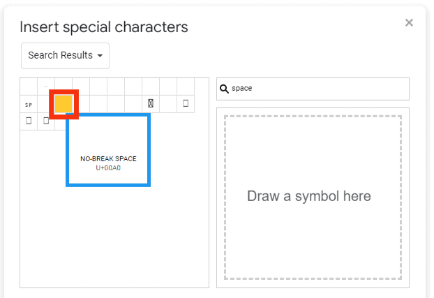 Locate And Click On The No-Break Space