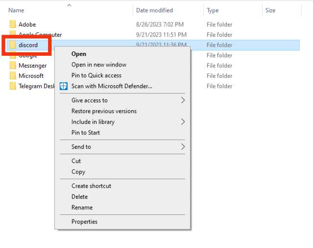 Locate The Discord Folder And Right-Click On It