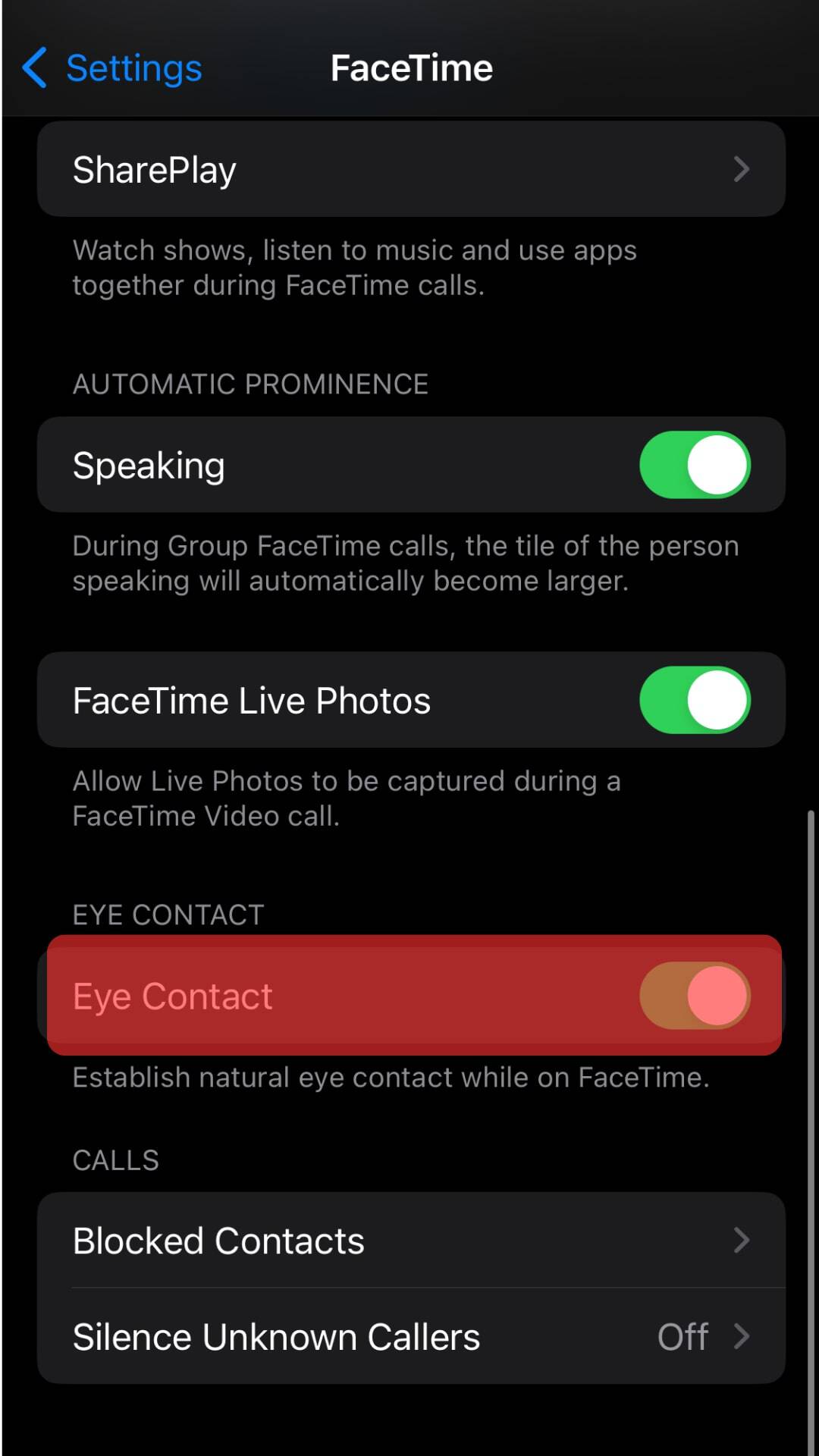 Locate The Eye Contact Option And Toggle It Off.