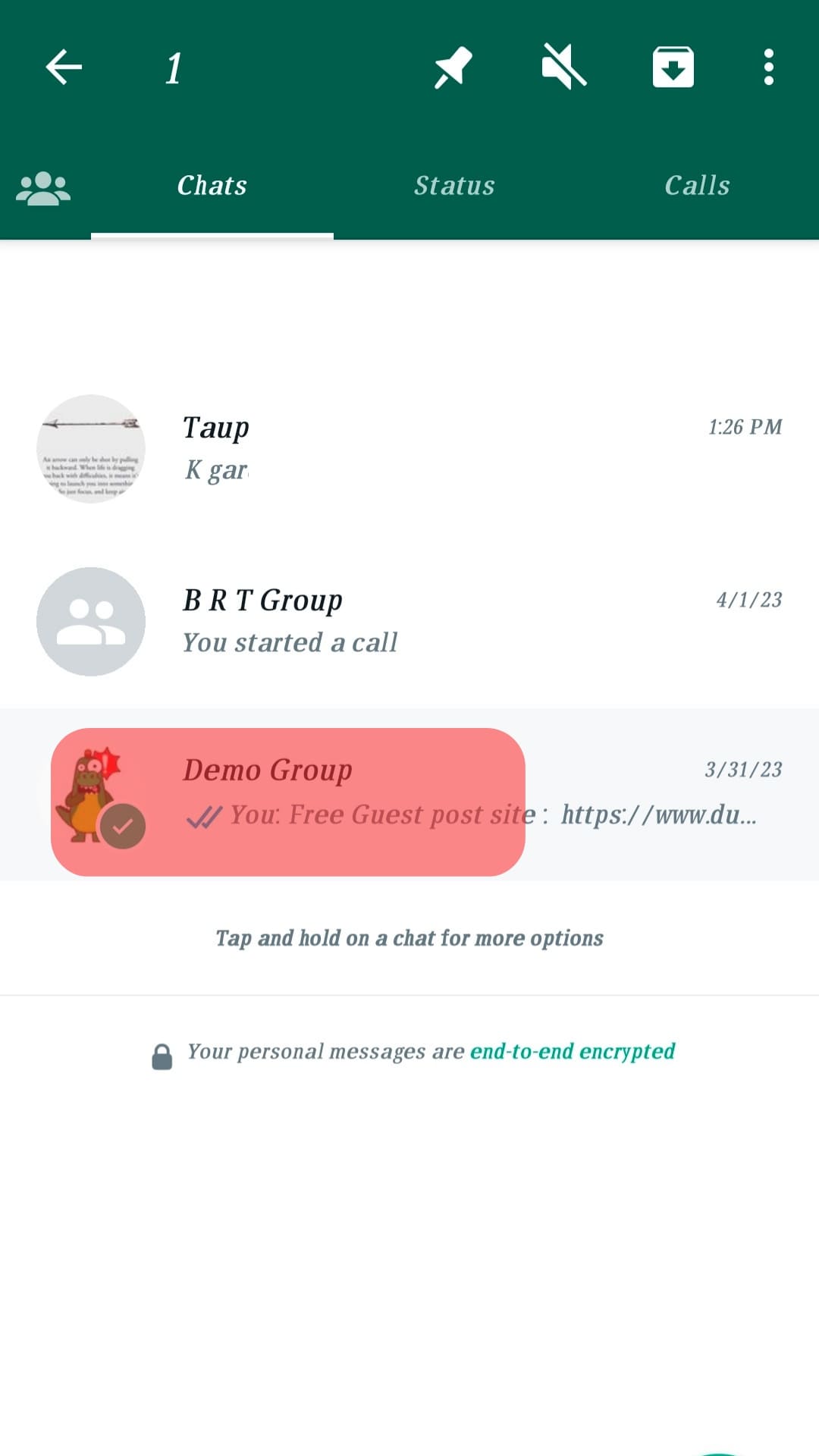 Long Press On The Group Chat