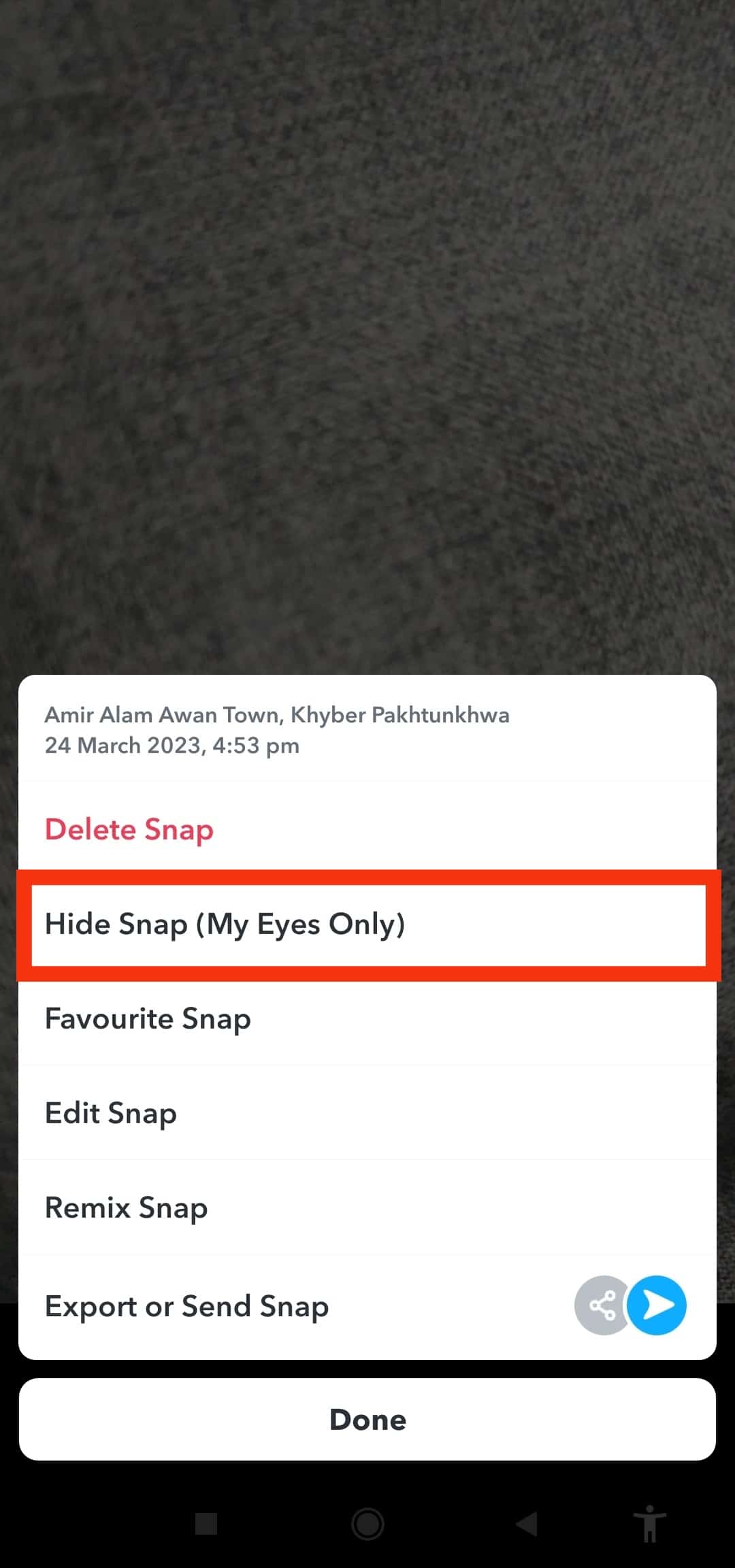 Tap &Quot;Hide Snap (My Eyes Only).&Quot;