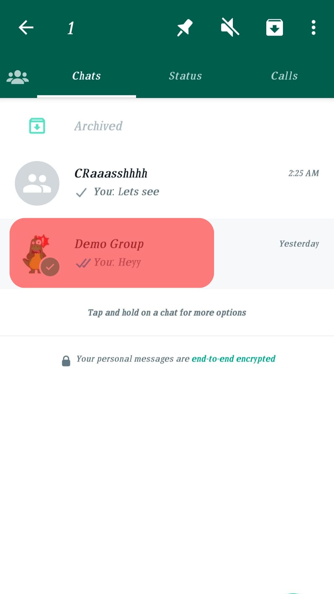 Long-Press The Whatsapp Group