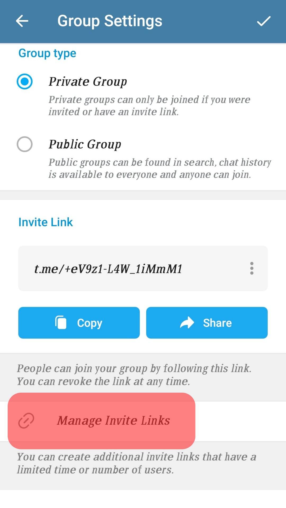 Manage Invite Links