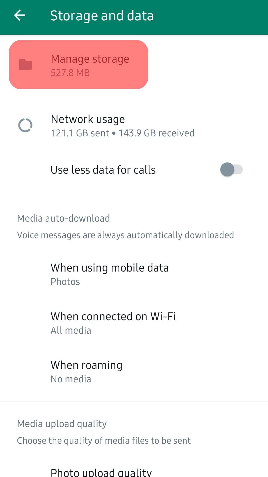 Manage Storage Whatsapp Setting