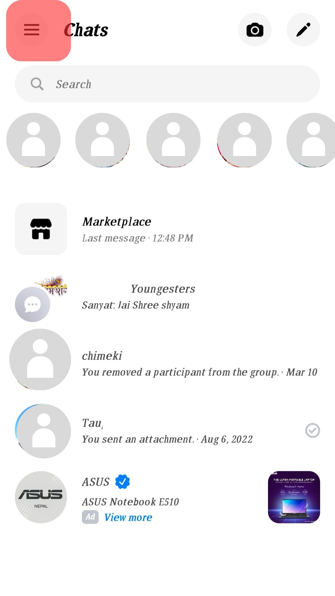 Messenger Horizontal Lines