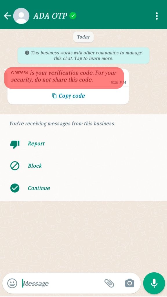 Messenger Verification Code
