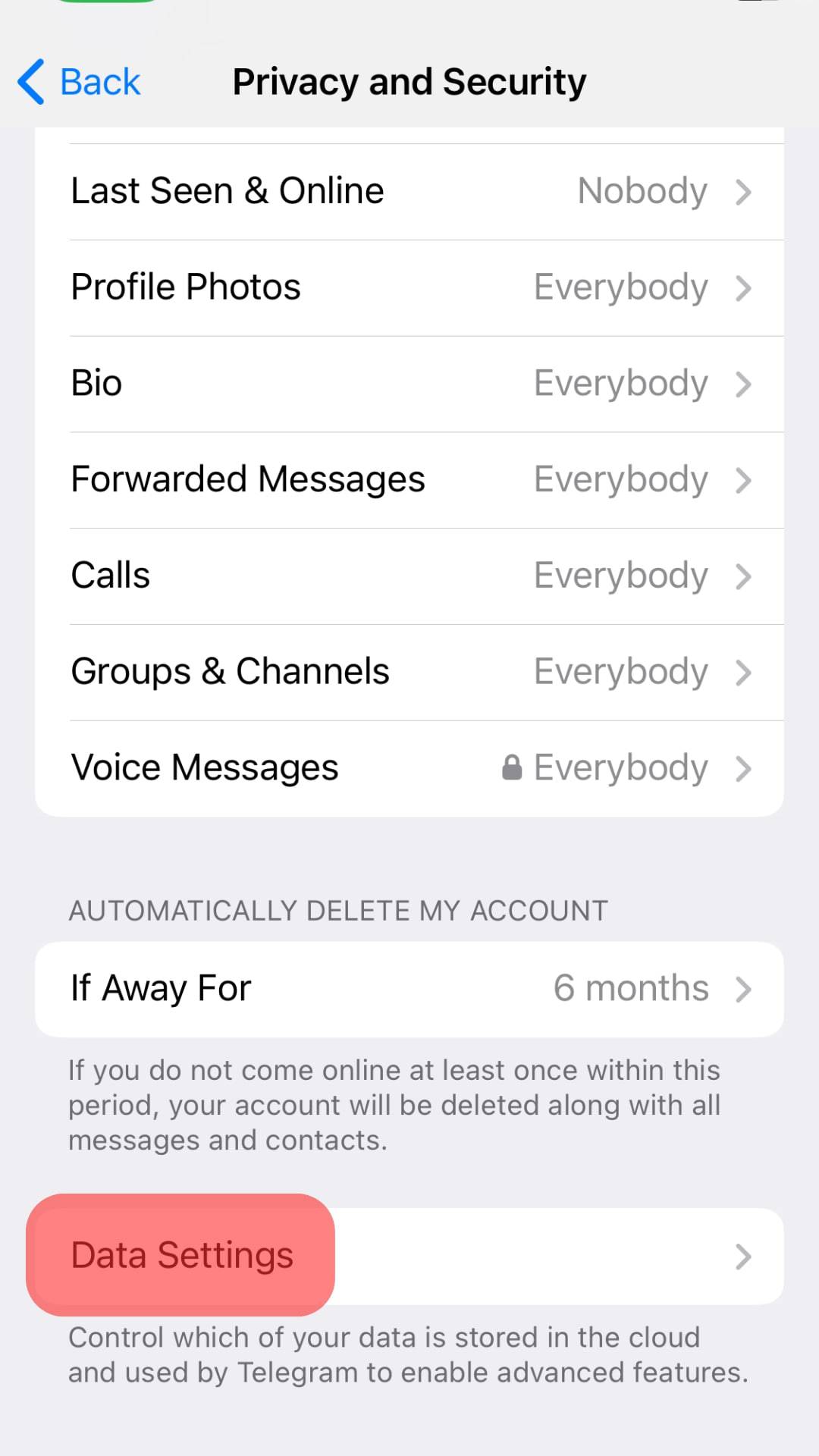 Move To Data Settings.