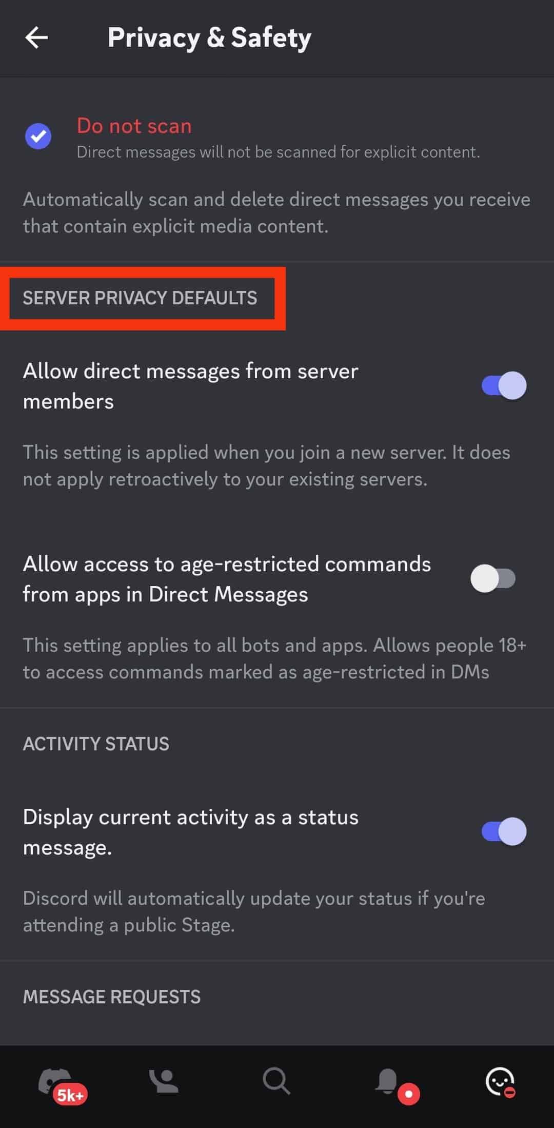 Move To The Server Privacy Defaults