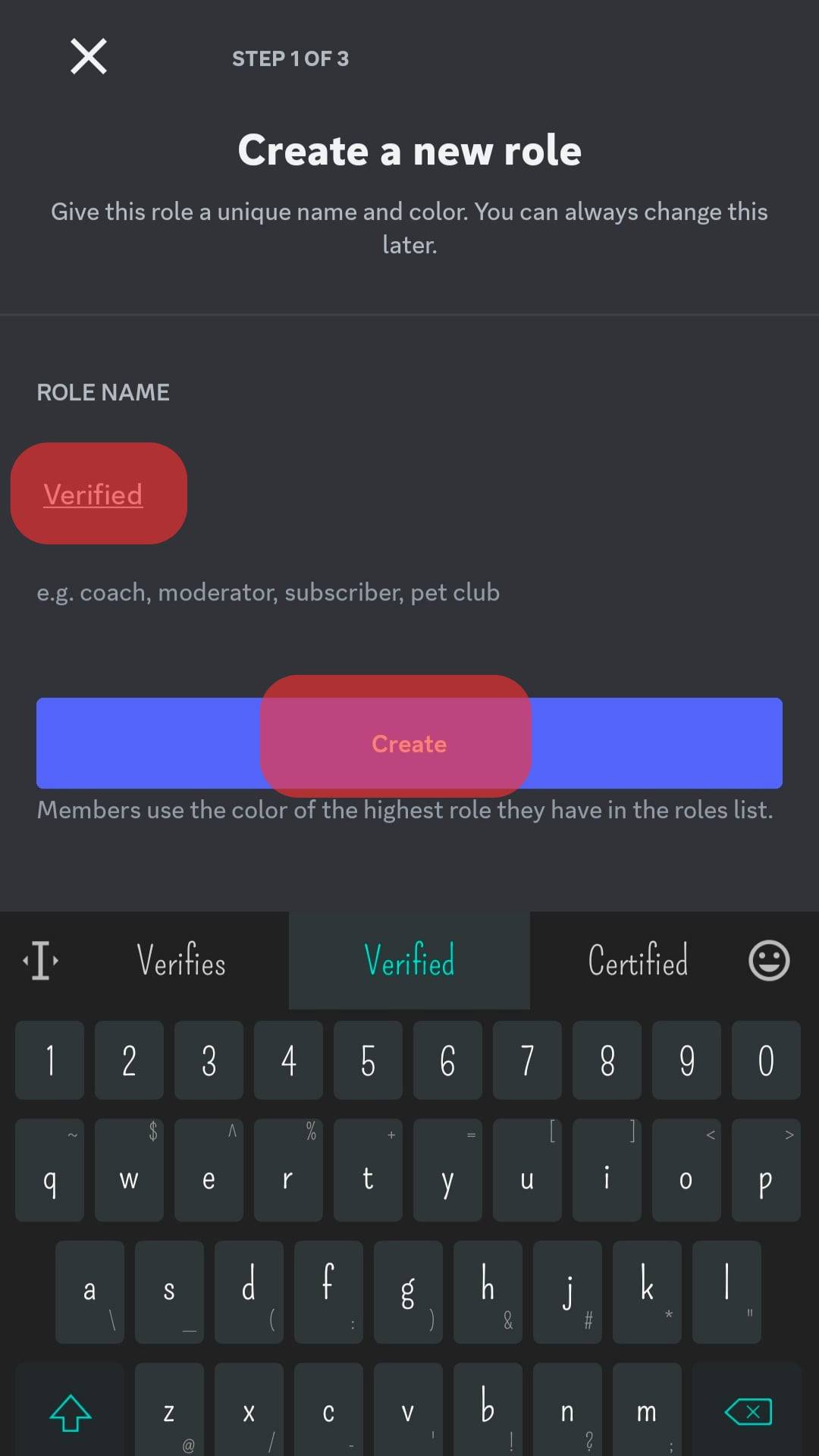 Name It Verified And Tap Create.