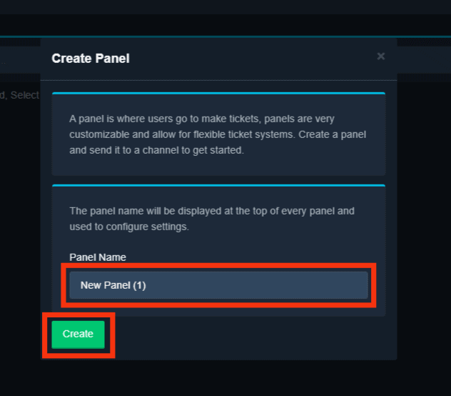 Name The Panel And Hit The Create Button