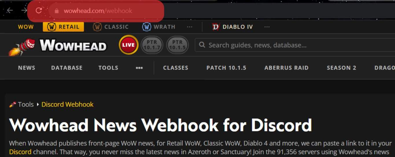 Navigate The Wowhead News Webhook Page
