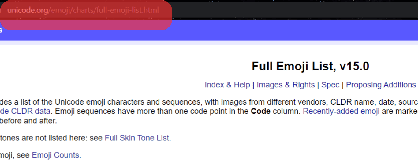 Navigate To The Unicode Emoji Table